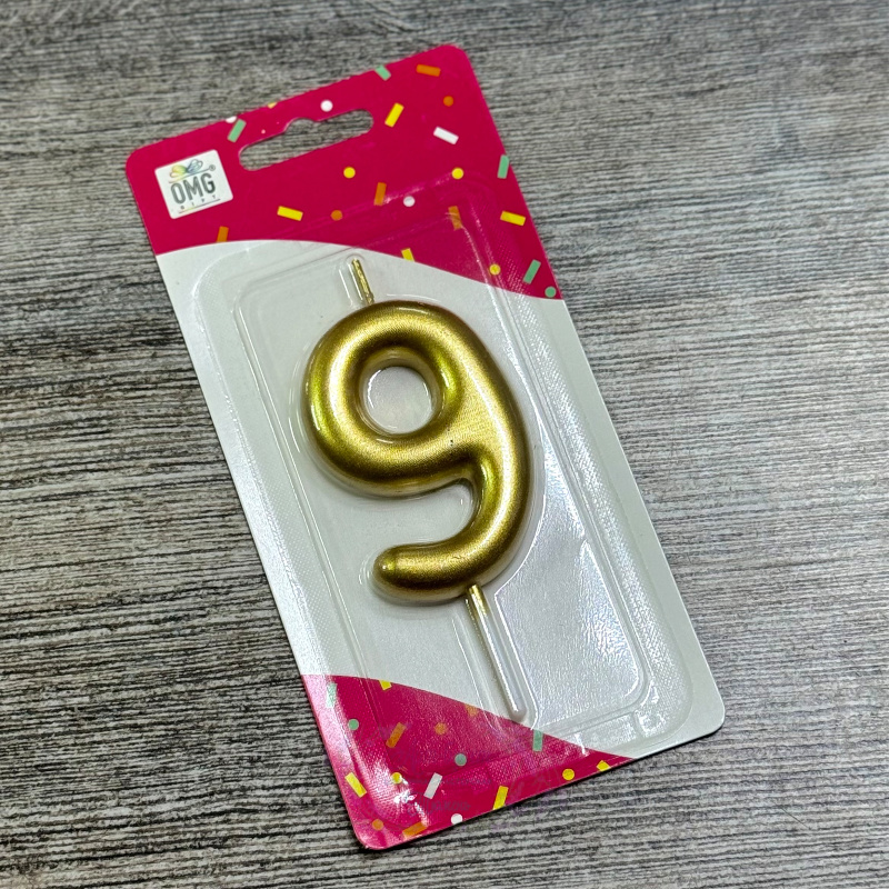 Золотая свеча цифра 9